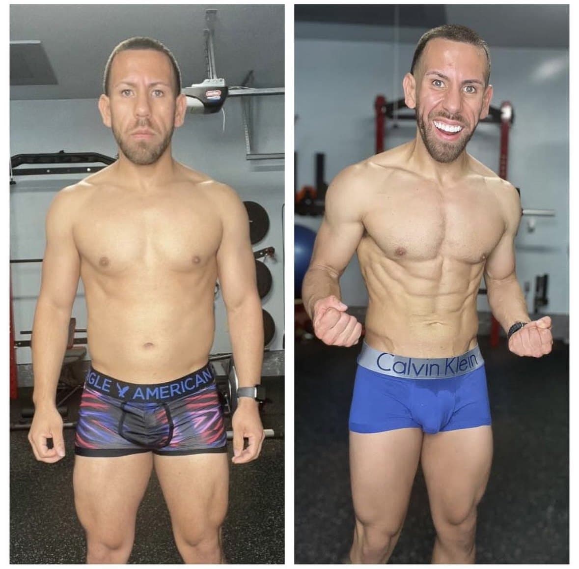 Before and after men's physique transformation