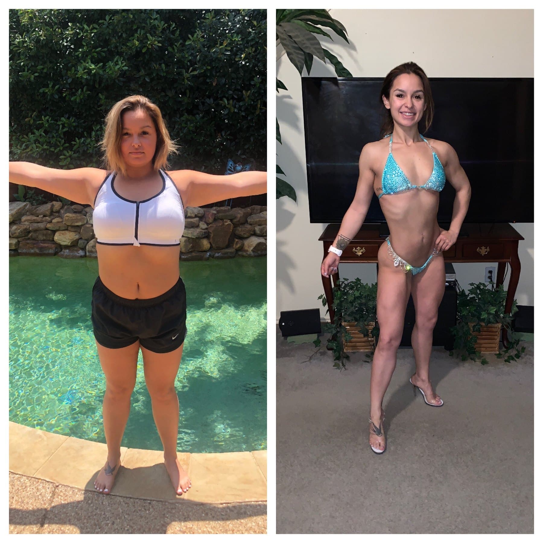 Before and after bikini physique transformation