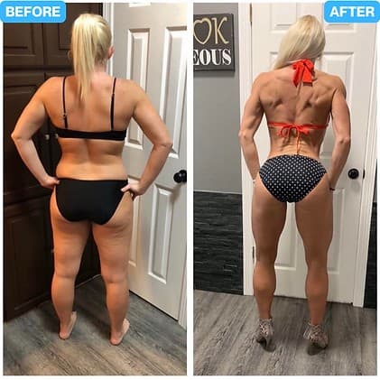 Before and after women's back physique transformation